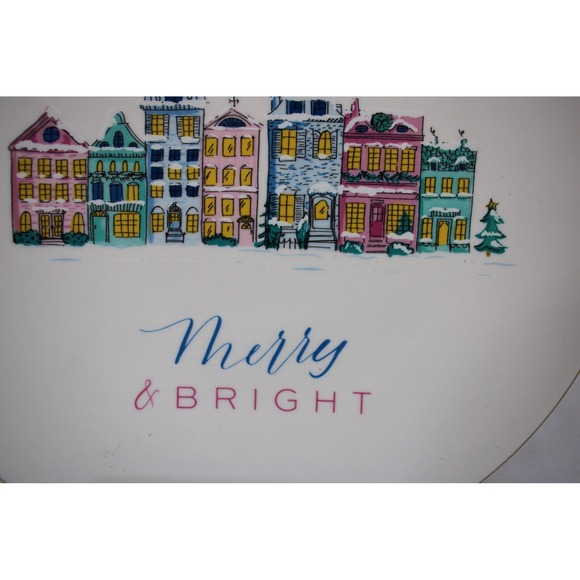 Joyland Christmas Village Santa Sleigh Reindeer Merry Bright Decorative Plate - Picture 4 of 7